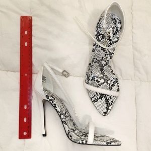 White snake print heels